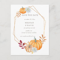 Rustic Watercolor Orange Pumpkins Fall Wedding Announcement Postcard