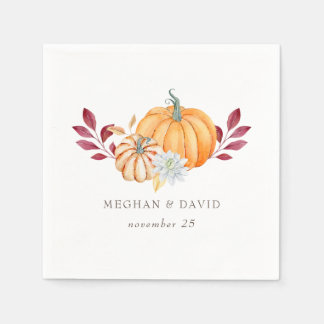 Rustic Watercolor Orange Pumpkins Fall Wedding Napkins
