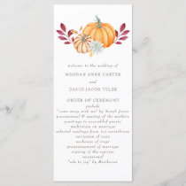 Rustic Watercolor Orange Pumpkins Fall Wedding Program