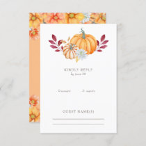 Rustic Watercolor Orange Pumpkins Fall Wedding RSVP Card