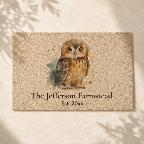 Rustic Watercolor Owl Country Farmstead Fiber Doormat