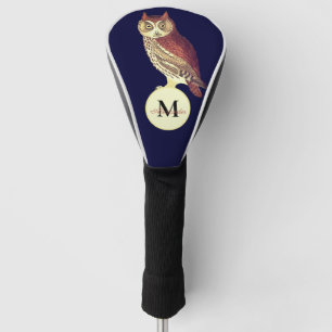 Rustic Watercolor Owl Monogram Name Navy Blue Golf Golf Head Cover
