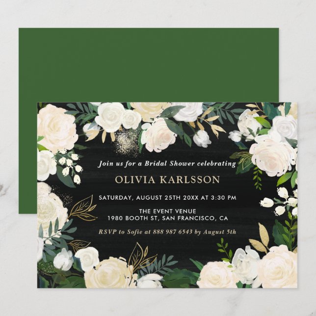 Rustic Watercolor Pale Peonies Bridal Shower Invitation (Front/Back)