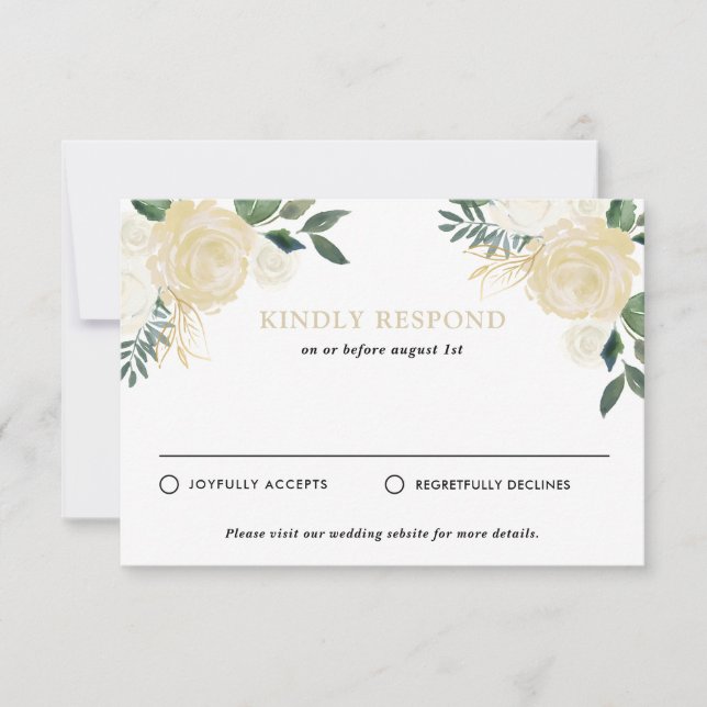 Rustic Watercolor Pale Peonies Wedding RSVP Card (Front)
