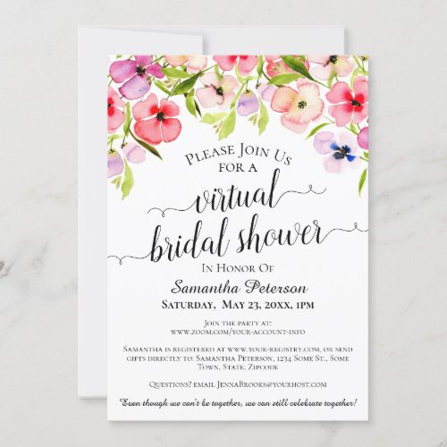 Rustic Watercolor Pansies Virtual Bridal Shower Invitation