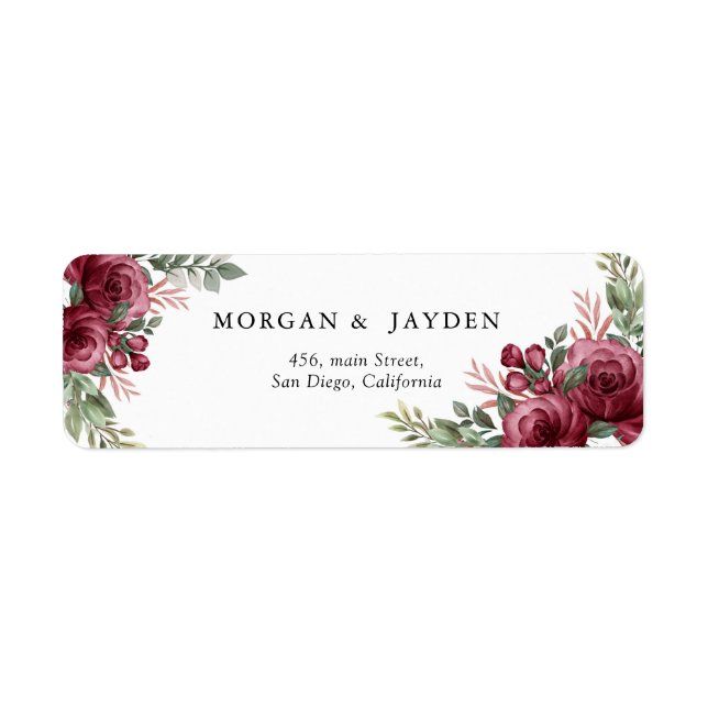 Rustic Watercolor Pastel Maroon Bloom Address  Label (Front)