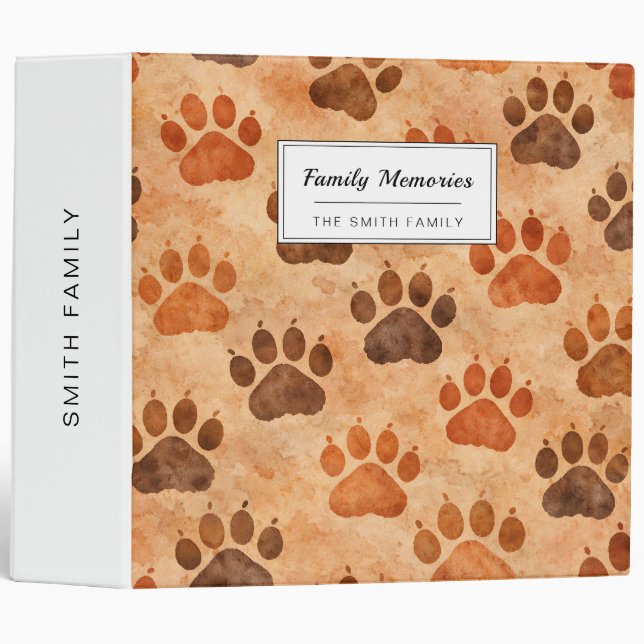 Rustic Watercolor Paw Print Pattern (1) 3 Ring Binder (Front/Spine)