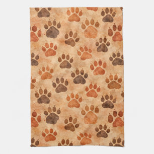 Rustic Watercolor Paw Print Pattern (1) Kitchen Towel