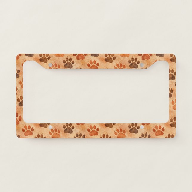 Rustic Watercolor Paw Print Pattern (1) License Plate Frame (Front)