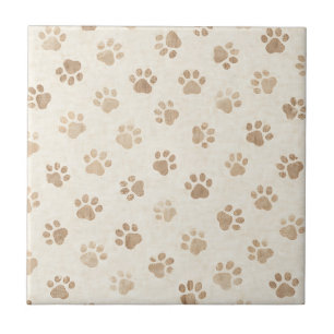 Rustic Watercolor Paw Print Pattern (2) Ceramic Tile