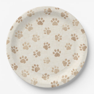 Rustic Watercolor Paw Print Pattern (2) Paper Plates