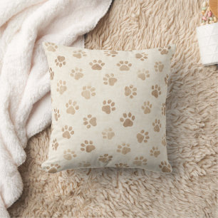 Rustic Watercolor Paw Print Pattern (2) Throw Pillow