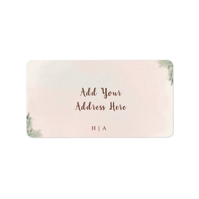 Rustic Watercolor Peach and Green Minimal Address Label (Front)