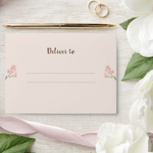 Rustic Watercolor Peach and Green Minimal Wedding Envelope