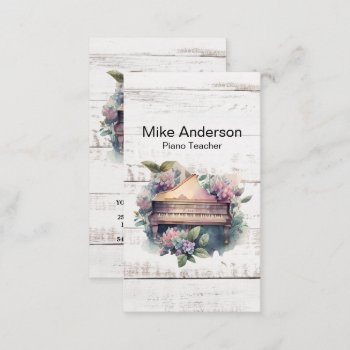 Rustic Watercolor Piano Teacher Business Card by AndreeaEremiaDesign at Zazzle