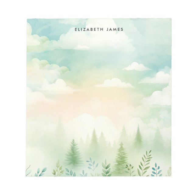 Rustic Watercolor Pie Forest Personalized  Notepad (Front)