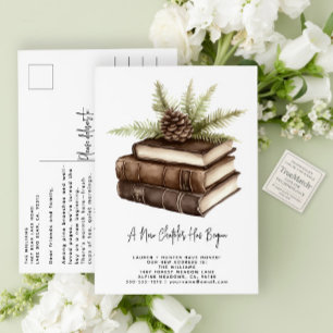 Rustic Watercolor Pine A New Chapter Has Begun Announcement Postcard