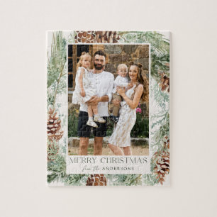 Rustic Watercolor Pine Cone Wreath Photo Jigsaw Puzzle