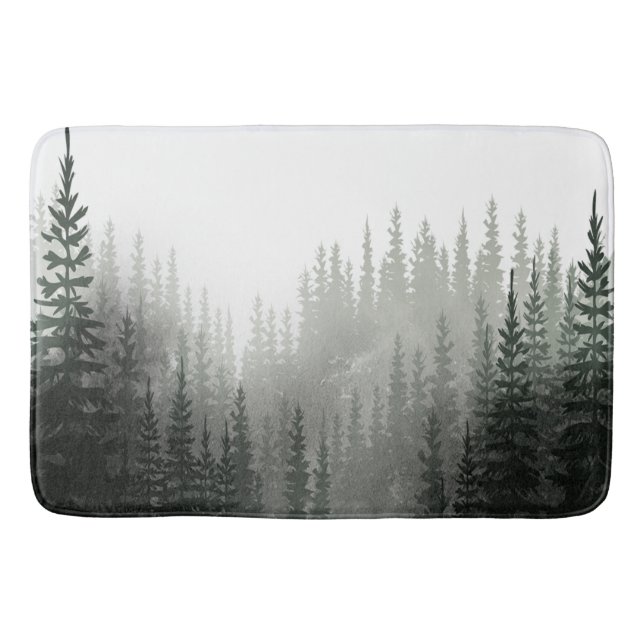 Rustic Watercolor Pine Forest Bath Mat (Front)