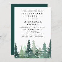 Rustic Watercolor Pine Forest Engagement Party Invitation