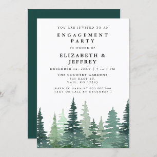 Rustic Watercolor Pine Forest Engagement Party Invitation