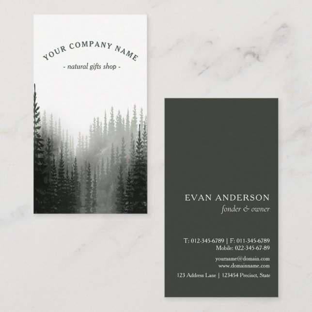 Rustic Watercolor Pine Forest Logo Business Card (Front/Back)