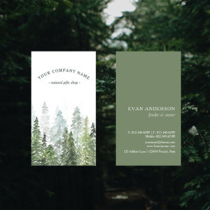Rustic Watercolor Pine Forest Logo Business Card