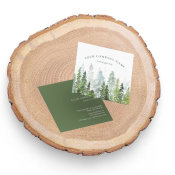 Rustic Watercolor Pine Forest Logo Square Business Card by riverme at Zazzle