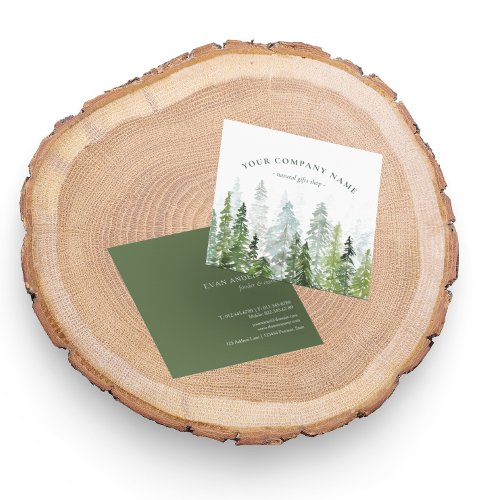Rustic Watercolor Pine Forest Logo Square Business Card