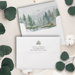 Rustic Watercolor Pine Forest Mountain Envelope