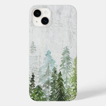 Rustic Watercolor Pine Forest On Wood Textured Case-mate Iphone 14 Plus Case by riverme at Zazzle