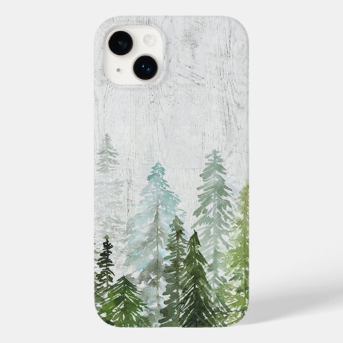 Rustic Watercolor Pine Forest on Wood Textured Case_Mate iPhone 14 Plus Case