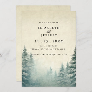Rustic Watercolor Pine Forest Save The Date Announcement