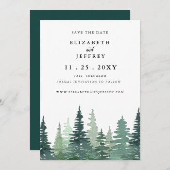 Rustic Watercolor Pine Forest Save The Date  Announcement by blessedwedding at Zazzle