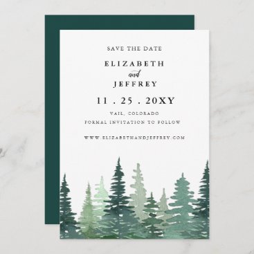 Rustic Watercolor Pine Forest Save The Date  Announcement