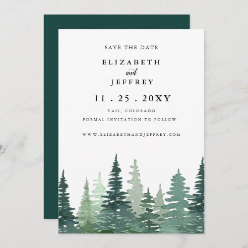 Rustic Watercolor Pine Forest Save The Date  Announcement