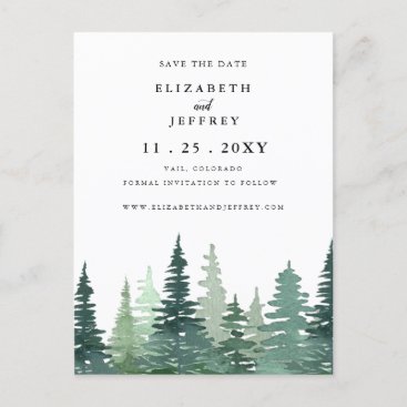 Rustic Watercolor Pine Forest Save The Date  Announcement Postcard