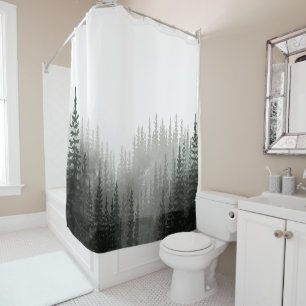 Rustic Watercolor Pine Forest Shower Curtain