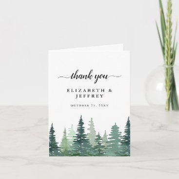 Rustic Watercolor Pine Forest Thank You Card