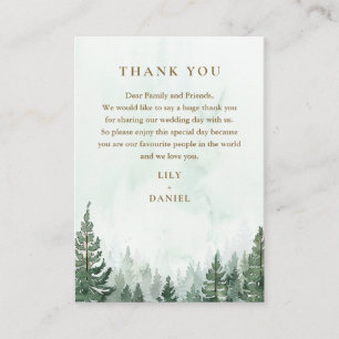 Rustic Watercolor Pine Forest Wedding Thank You Place Card