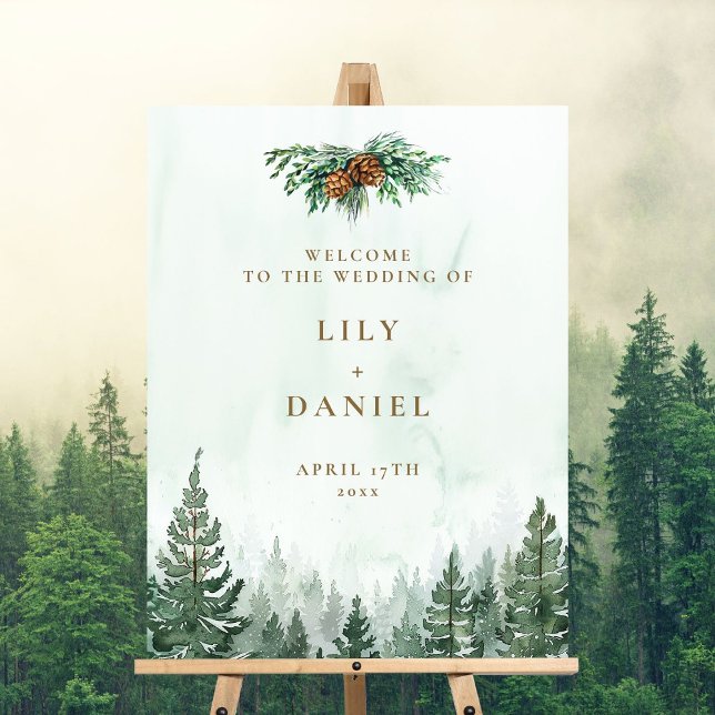 Rustic Watercolor Pine Forest Wedding Welcome Sign (Rustic Watercolor Pine Forest Wedding Welcome Sign)