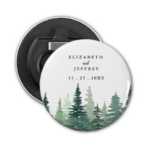 Rustic Watercolor Pine Forest Winter Wedding Bottle Opener