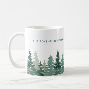 Rustic Watercolor Pine Forest Winter Wedding Coffee Mug
