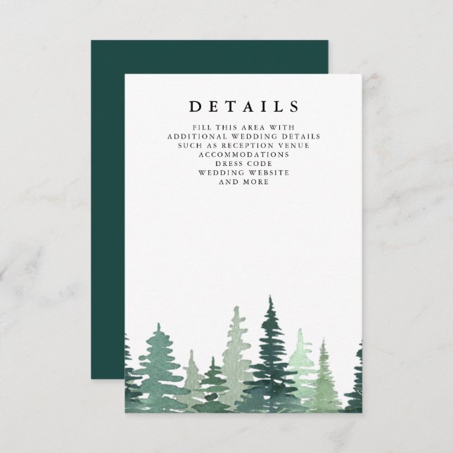Rustic Watercolor Pine Forest Winter Wedding  Enclosure Card (Front/Back)