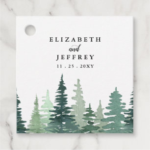Rustic Watercolor Pine Forest Winter Wedding Gift Favor Tags