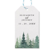 Rustic Watercolor Pine Forest Winter Wedding  Gift Tags