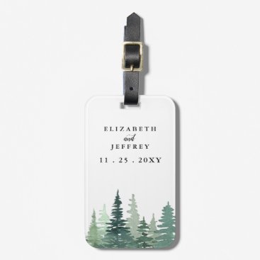 Rustic Watercolor Pine Forest Winter Wedding   Luggage Tag