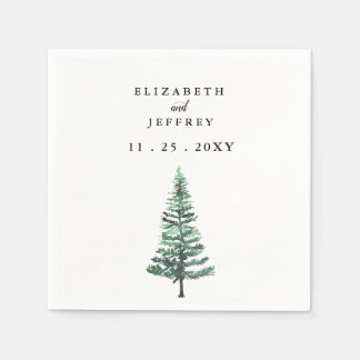 Rustic Watercolor Pine Forest Winter Wedding  Napk Napkins