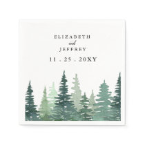Rustic Watercolor Pine Forest Winter Wedding  Napkins