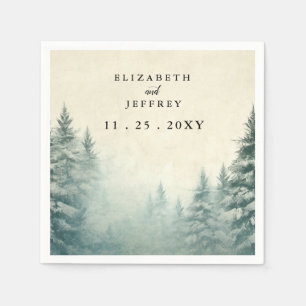 Rustic Watercolor Pine Forest Winter Wedding  Napkins